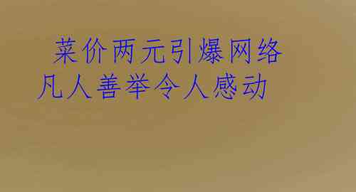  菜价两元引爆网络 凡人善举令人感动