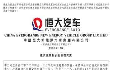  "中国恒大终于迎来复牌，恢复H股融资渠道"