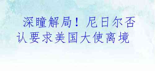  深瞳解局！尼日尔否认要求美国大使离境