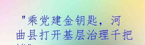  "乘党建金钥匙，河曲县打开基层治理千把锁"