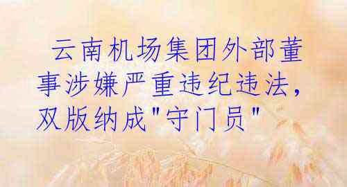 云南机场集团外部董事涉嫌严重违纪违法,双版纳成"守门员"
