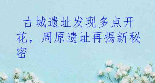  古城遗址发现多点开花，周原遗址再揭新秘密