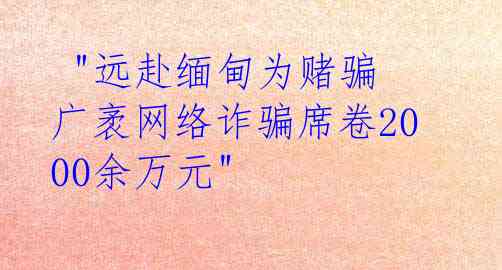  "远赴缅甸为赌骗 广袤网络诈骗席卷2000余万元"