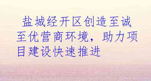  盐城经开区创造至诚至优营商环境，助力项目建设快速推进