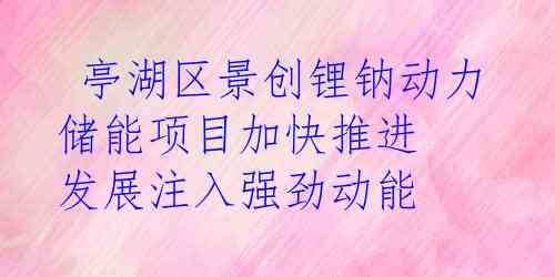  亭湖区景创锂钠动力储能项目加快推进 发展注入强劲动能