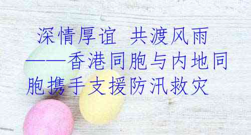  深情厚谊 共渡风雨——香港同胞与内地同胞携手支援防汛救灾
