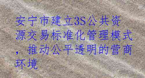 安宁市建立3S公共资源交易标准化管理模式，推动公平透明的营商环境