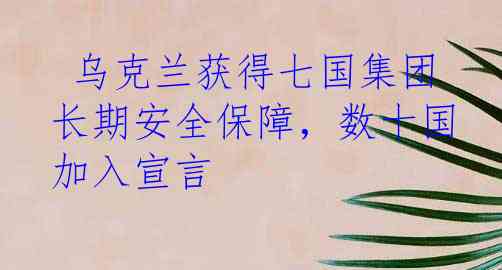 乌克兰获得七国集团长期安全保障，数十国加入宣言