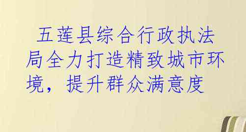  五莲县综合行政执法局全力打造精致城市环境，提升群众满意度