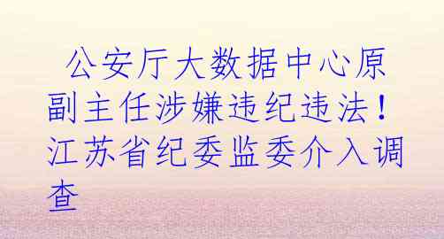  公安厅大数据中心原副主任涉嫌违纪违法！江苏省纪委监委介入调查
