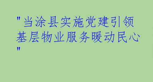  "当涂县实施党建引领 基层物业服务暖动民心"