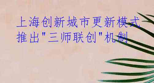  上海创新城市更新模式 推出"三师联创"机制