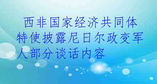  西非国家经济共同体特使披露尼日尔政变军人部分谈话内容