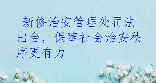  新修治安管理处罚法出台，保障社会治安秩序更有力