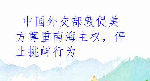  中国外交部敦促美方尊重南海主权，停止挑衅行为