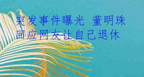 突发事件曝光 董明珠回应网友让自己退休