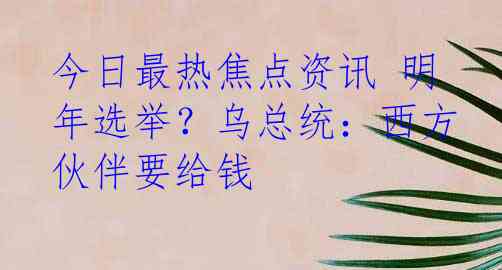今日最热焦点资讯 明年选举？乌总统：西方伙伴要给钱