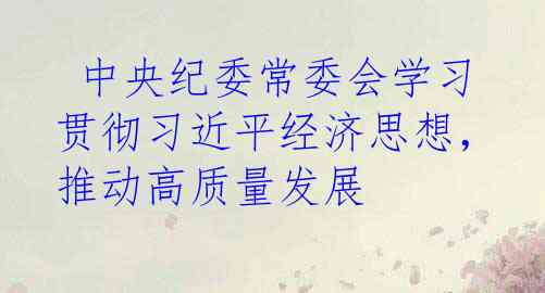  中央纪委常委会学习贯彻习近平经济思想，推动高质量发展