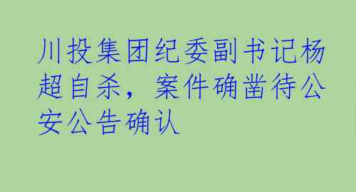川投集团纪委副书记杨超自杀，案件确凿待公安公告确认