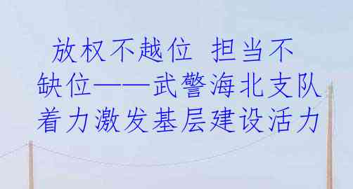  放权不越位 担当不缺位——武警海北支队着力激发基层建设活力