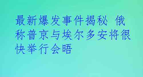 最新爆发事件揭秘 俄称普京与埃尔多安将很快举行会晤