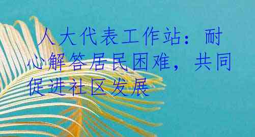  人大代表工作站：耐心解答居民困难，共同促进社区发展