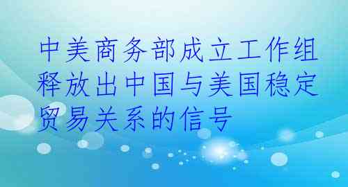 中美商务部成立工作组 释放出中国与美国稳定贸易关系的信号