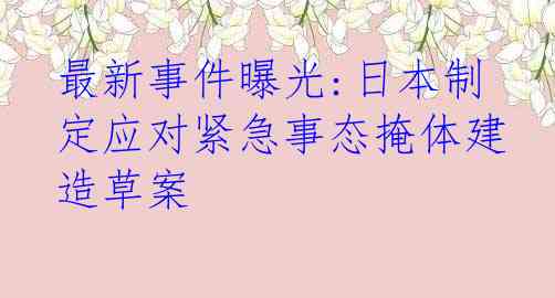 最新事件曝光:日本制定应对紧急事态掩体建造草案