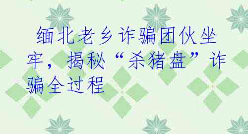  缅北老乡诈骗团伙坐牢，揭秘“杀猪盘”诈骗全过程