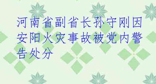 河南省副省长孙守刚因安阳火灾事故被党内警告处分