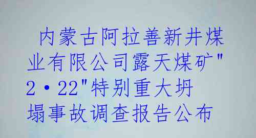  内蒙古阿拉善新井煤业有限公司露天煤矿"2·22"特别重大坍塌事故调查报告公布