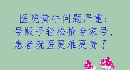  医院黄牛问题严重: 号贩子轻松抢专家号, 患者就医更难更贵了