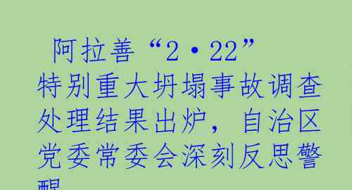  阿拉善“2·22”特别重大坍塌事故调查处理结果出炉，自治区党委常委会深刻反思警醒