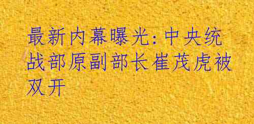 最新内幕曝光:中央统战部原副部长崔茂虎被双开