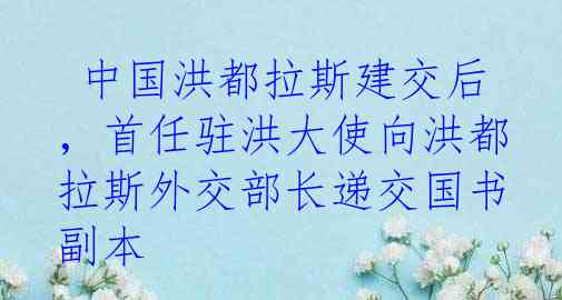  中国洪都拉斯建交后，首任驻洪大使向洪都拉斯外交部长递交国书副本
