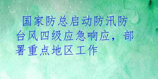  国家防总启动防汛防台风四级应急响应，部署重点地区工作