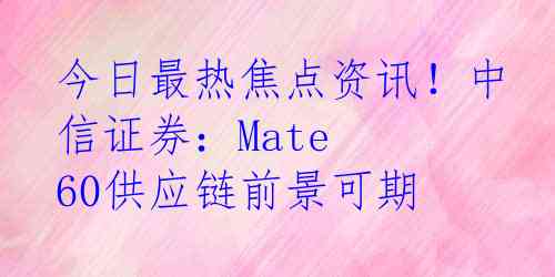 今日最热焦点资讯！中信证券：Mate 60供应链前景可期