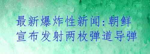 最新爆炸性新闻:朝鲜宣布发射两枚弹道导弹