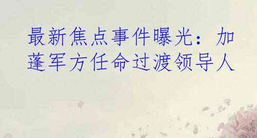 最新焦点事件曝光：加蓬军方任命过渡领导人