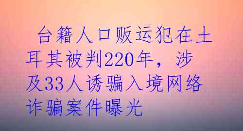  台籍人口贩运犯在土耳其被判220年，涉及33人诱骗入境网络诈骗案件曝光