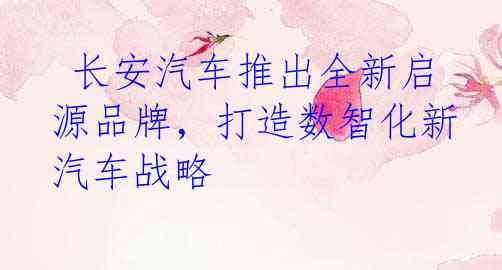  长安汽车推出全新启源品牌，打造数智化新汽车战略