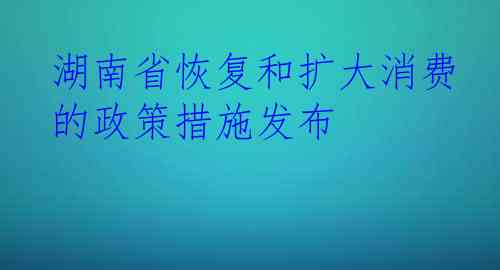 湖南省恢复和扩大消费的政策措施发布