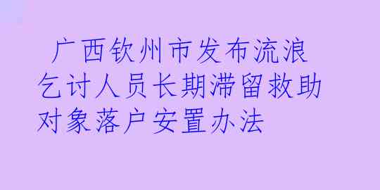  广西钦州市发布流浪乞讨人员长期滞留救助对象落户安置办法