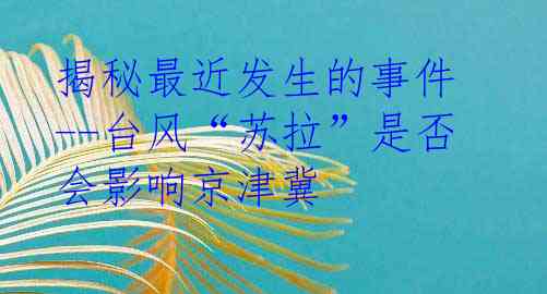 揭秘最近发生的事件--台风“苏拉”是否会影响京津冀