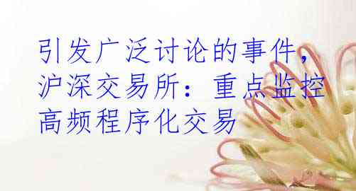 引发广泛讨论的事件，沪深交易所：重点监控高频程序化交易