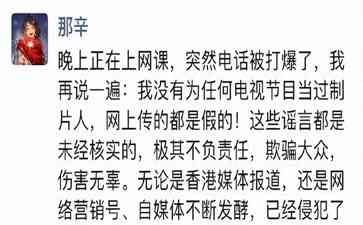 最新曝光事件 那英姐姐那辛否认香港被捕传闻