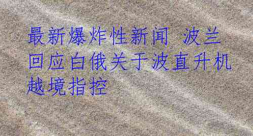 最新爆炸性新闻 波兰回应白俄关于波直升机越境指控