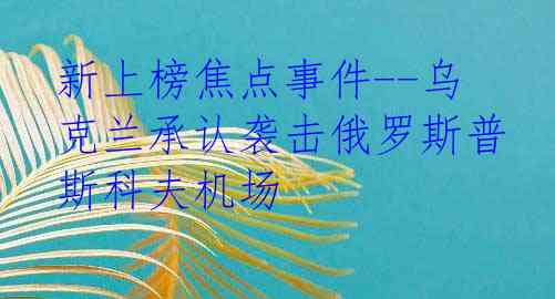 新上榜焦点事件--乌克兰承认袭击俄罗斯普斯科夫机场