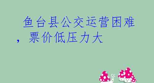  鱼台县公交运营困难，票价低压力大