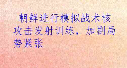  朝鲜进行模拟战术核攻击发射训练，加剧局势紧张
